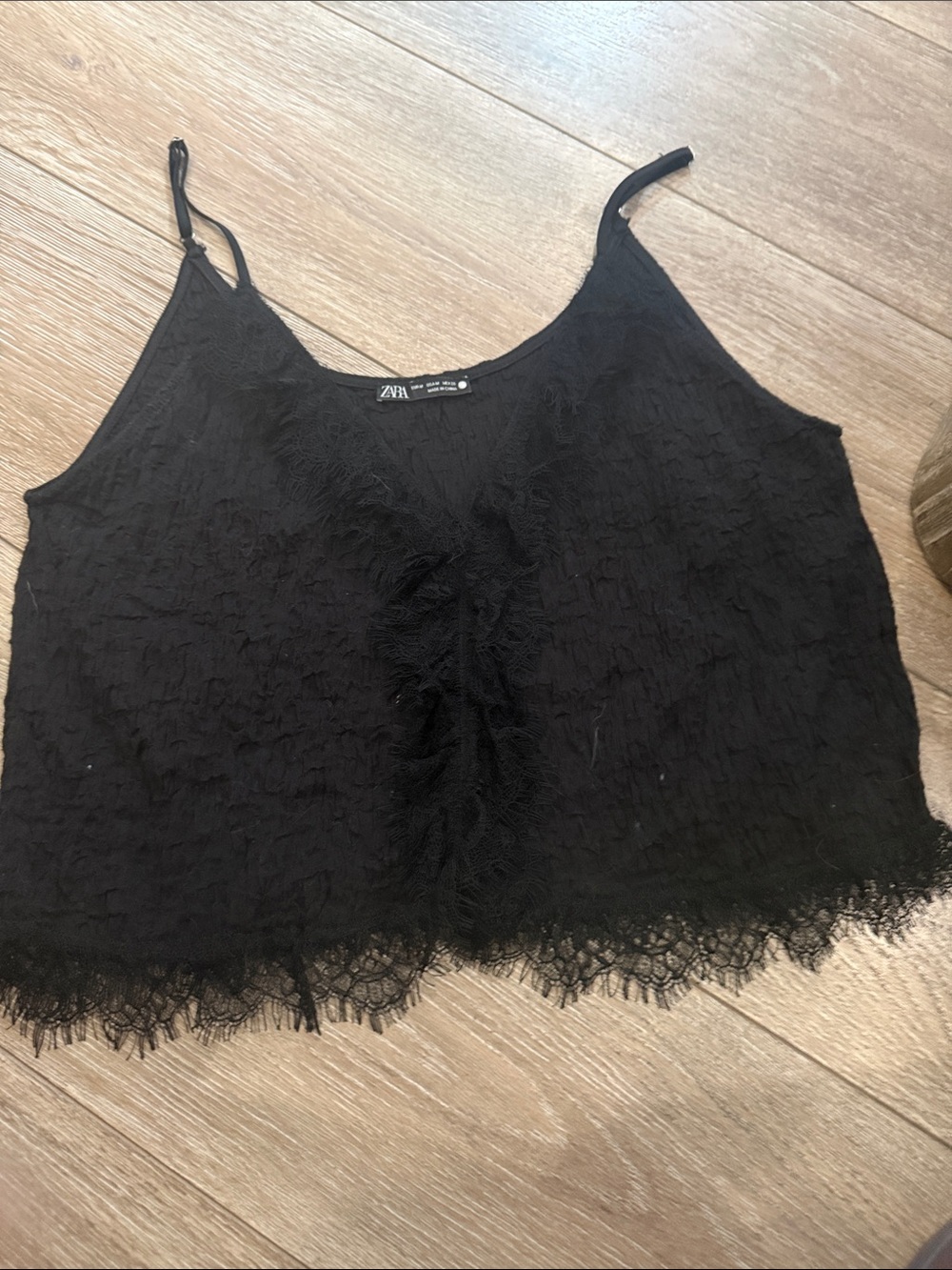 Zara Black Lace-Trim Spaghetti-Strap Camisole